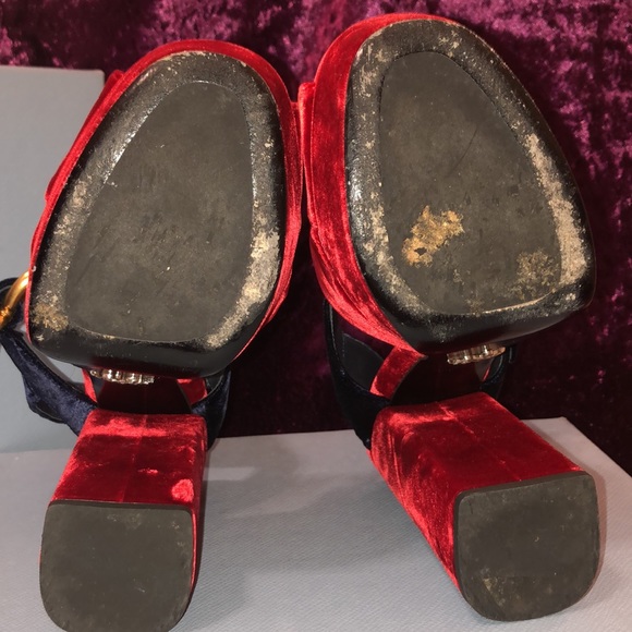 Prada Velvet Chunky Heel Sandals - Picture 11 of 16